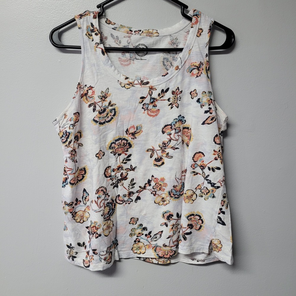 24/7 Maurices Womens Floral Tank Top Size L White Multicolored Sleeveless Casual